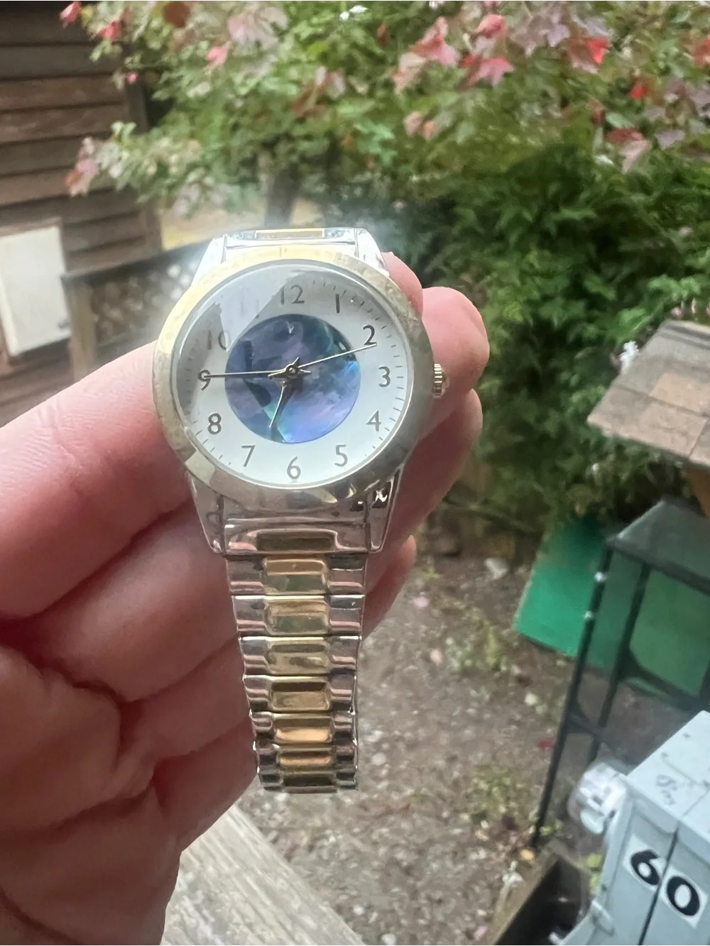 Two-Tone Silver and Gold Women's Watch with Blue Dial Accent